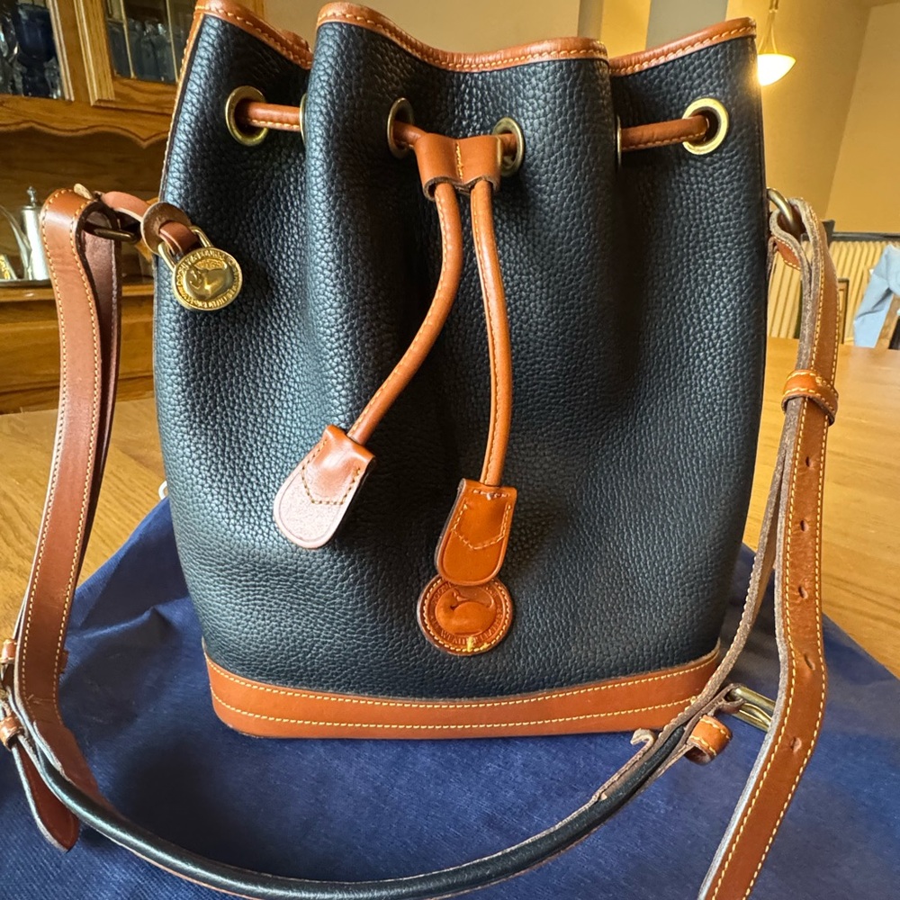 Dooney & Bourke Navy Blue and Tan Leather Shoulder Bag